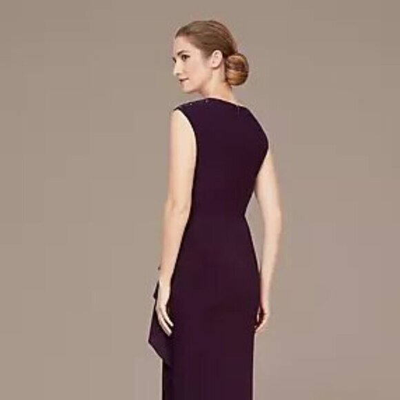 Alex Evenings Embellished Shoulder Long Dress with Tulip Skirt Plum 18 - Picture 4 of 8